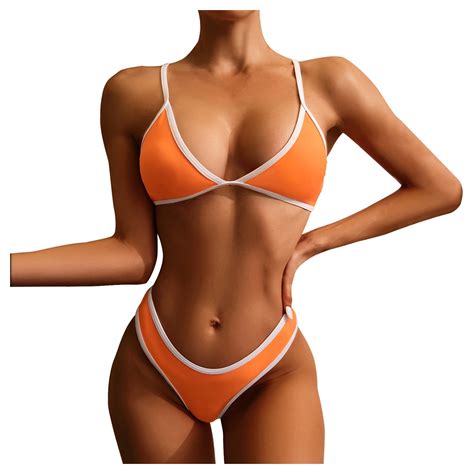 Soomlon Womens Summer Beach Bikini Fashion 2023 Swimsuit High Waisted Bathing Suits Color Block