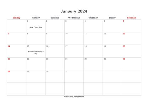 January 2024 Calendar Template Editable Chris Delcine