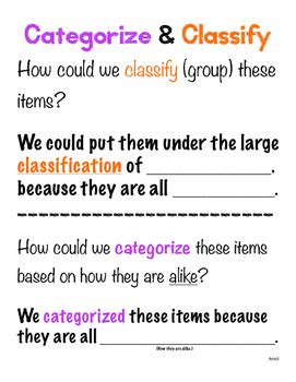 Categorize & Classify Anchor Chart by Kim Arvidson | TpT