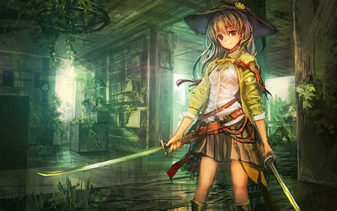 girl anime holding two swords digital wallpaper hd wallpaper wallpaper flare