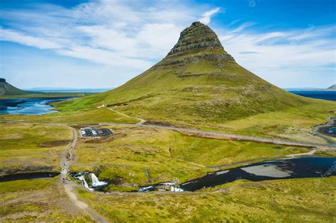 Premium Photo Aerial View Of Kirkjufell Mountain Landscape And