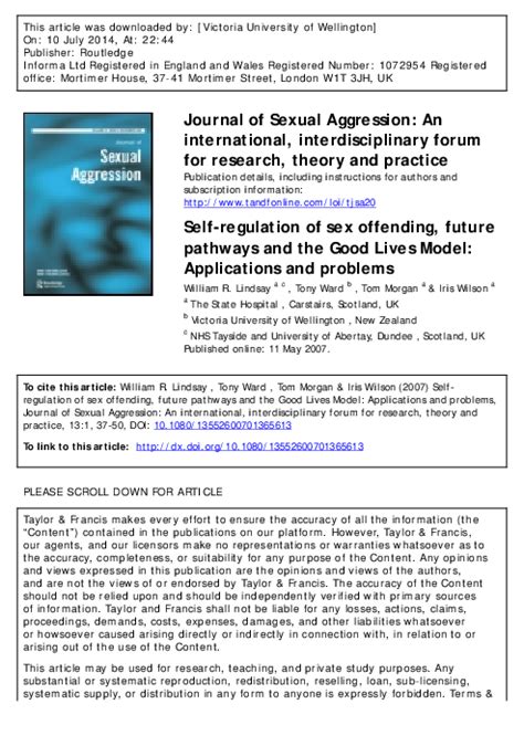 pdf self regulation of sex offending future pathways and the good lives model applications