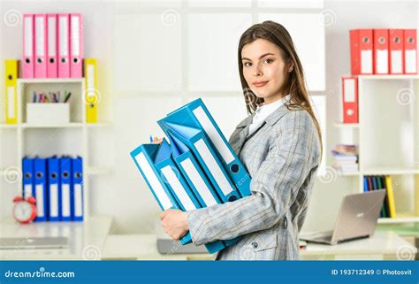Girl Businesswoman With Documents Administrator Secretary Office Worker Formal Fashion Stock