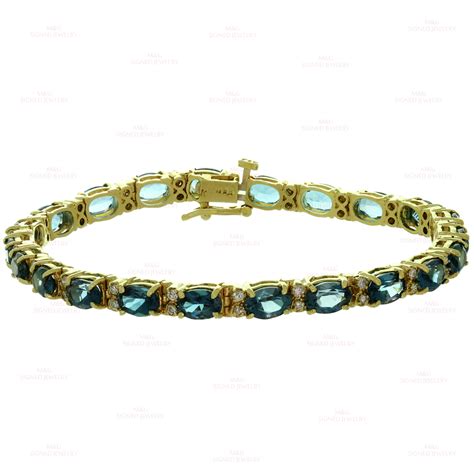 Blue Topaz Diamond K Yellow Gold Oval Link Bracelet Mtsj