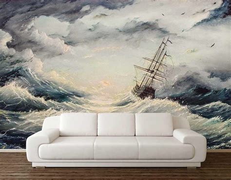 Wall Mural Removable Ship Wall Mural Watercolour Wallpaper Etsy UK