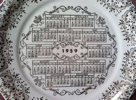 Vintage 1959 Calendar Plate Unique Old Collectible Wall Etsy