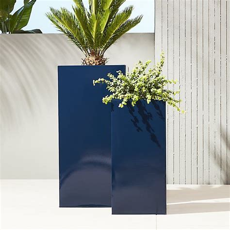 Blox High Gloss Tall Navy Planters Cb2 Large Outdoor Planters