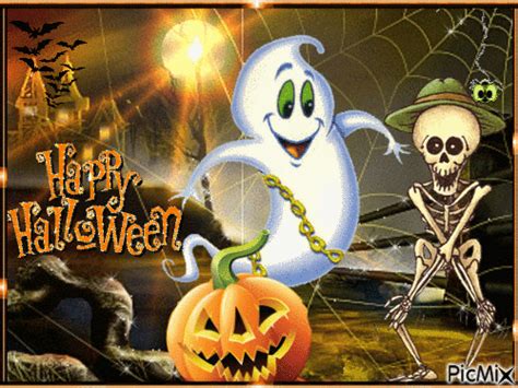 Dancing Skeleton And Happy Ghost Halloween  Pictures