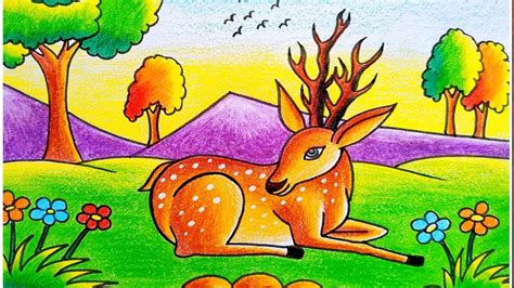 How To Draw A Deer Scenerydeer Drawingeasy Deer Scenery Drawing For