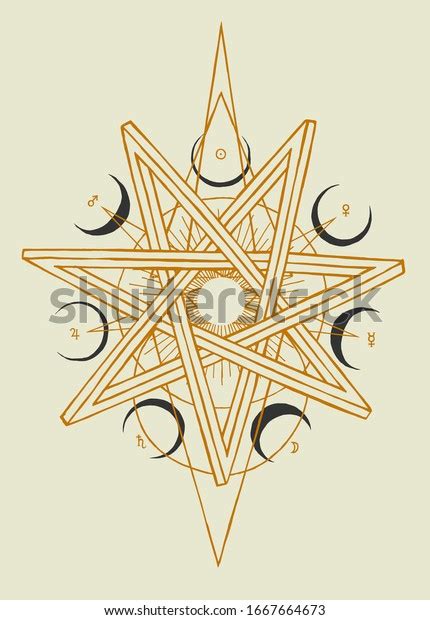 Seven Pointed Star Heptagram Moons Planets Stock Vector Royalty Free