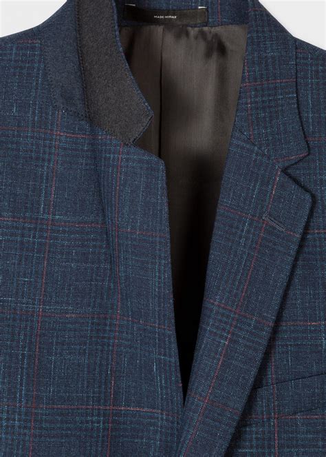 Paul Smith Slim Fit Navy And Red Check Loro Piana Wool And Silk Blend