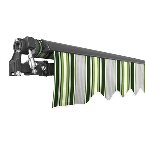 Aleko 10x8 Retractable Black Frame Patio Awning Multi Striped Green