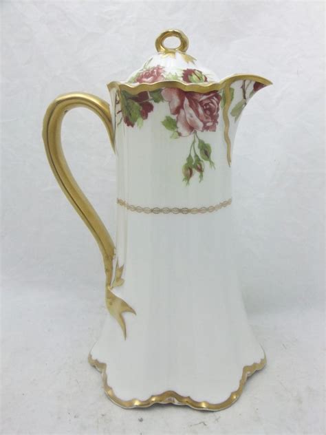Antique Haviland And Co Limoges Chocolate Pot W Drop Rose Pattern