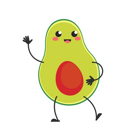 A Cute Avocado Character Dancing And Waving Smile Face Vector Flat