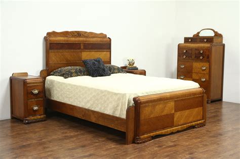 Made by hanover furniture company in the 1940s, bleached blond mahogany finish is sleek and smooth. SOLD - Waterfall Art Deco Vintage Bedroom Set Queen Size ...