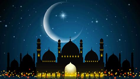 Mosque And Moon During Ramadan Uhd 8k Wallpaper Background Hari Raya