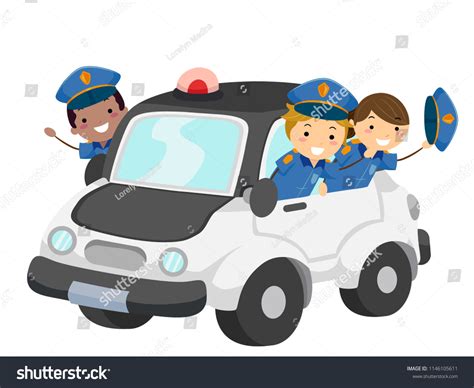 Illustration Stickman Kids Wearing Police Uniform Stock Vector Royalty