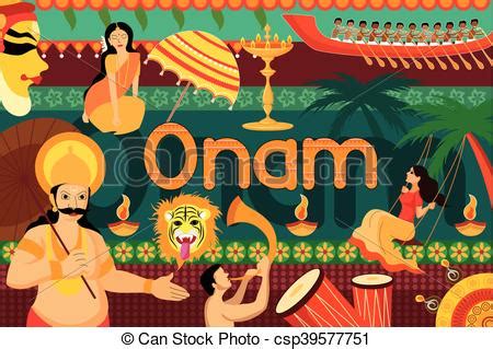 Onam is celebrated worldwide with great pomp and show by malayalis.you can find beautiful onam pookalam designs for 10 days in every house. Vector illustration of happy onam festival celebration ...
