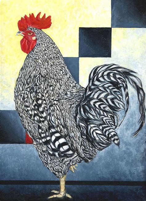 Black And White Rooster On The Run Giclée Print Of Painting Etsy In