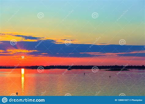 Very Beautiful Sunset Over The River Stock Image Image Of Cloud