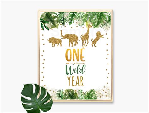 One Wild Year Gold Safari First Birthday Sign Wild One Etsy
