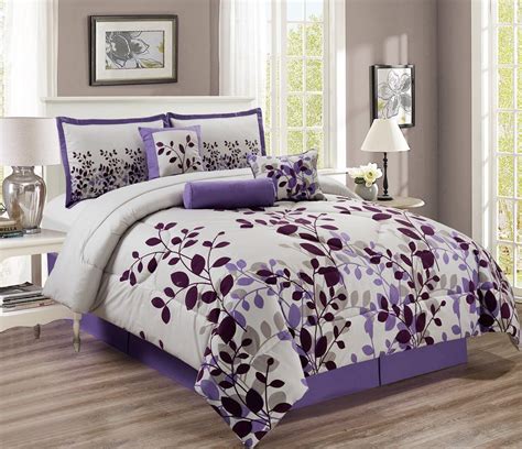 7 Piece Purplegreylilac Oversize Comforter Set Fresca Vine Fine