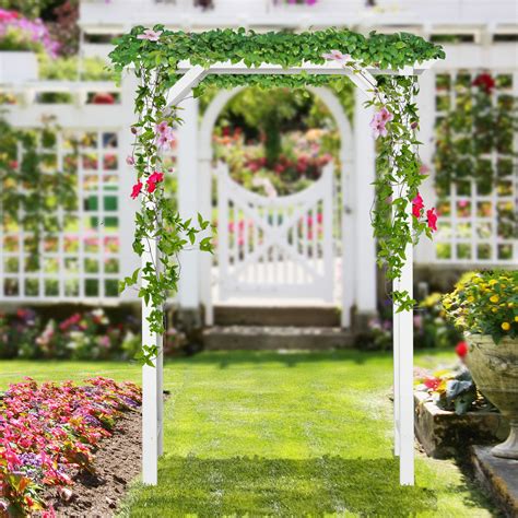 7 Wood Steel Outdoor Garden Arched Trellis Arbor With Natural Fir Wood