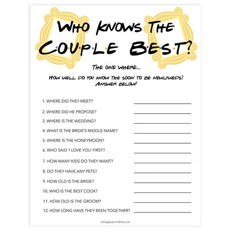 Who Knows The Couple Best Shop Friends Bridal Shower Games