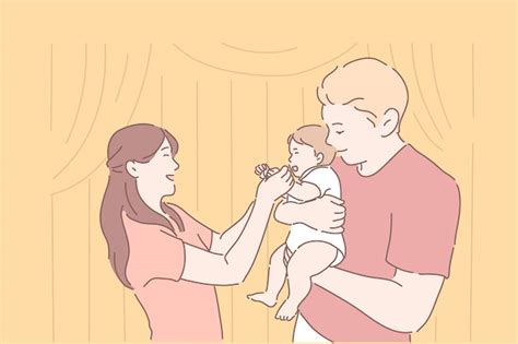 Mamá Y Papá Con Bebé Sonriente Vector Premium