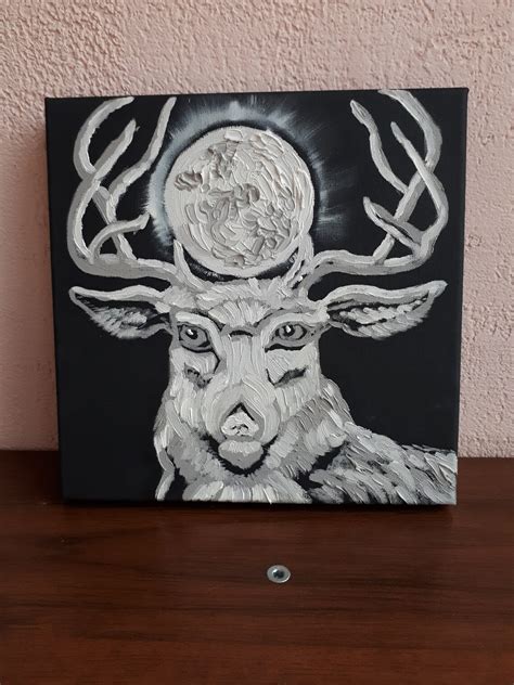 Deer Moon Painting Original Oil Art Stag Canvas Wall Art Etsy
