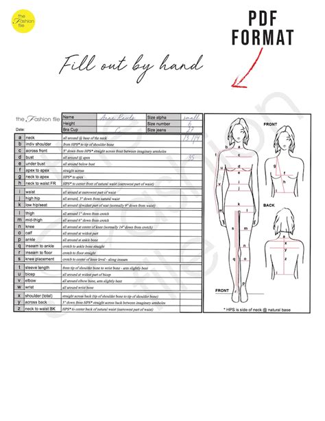 Fashion Designer Measurement Sheet Body Template Blank Etsy