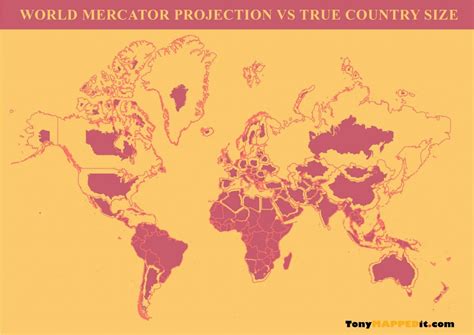 Mercator Vs The True Size Of Each Country Tony Mapped It