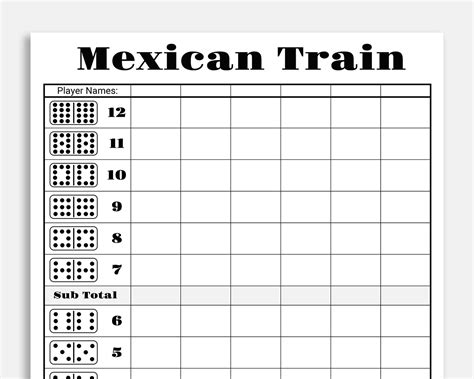 Mexican Train Score Card Dominos Score Sheet Mexican Train Etsy