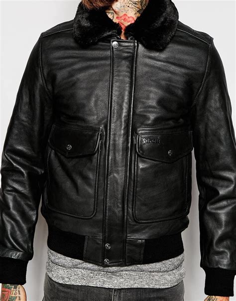 Lyst Schott Nyc Leather Flight Jacket With Faux Fur Collar In Black