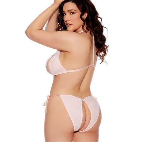 Barely Bare Light Pink Tie Up Bralette And Open Tie Panties Plus Size Sex Toys At Adult Empire