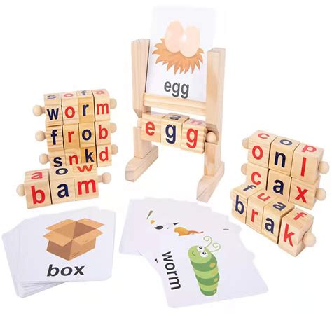 Buy Wooden Reading Blocks Toys Flash Cards Short Vowel Rods Spelling