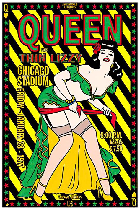 queen vintage chicago stadium concert rock poster reproduction 12x18 printable digital