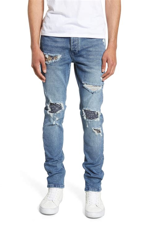 Men S Topman Ripped Skinny Fit Jeans Size 34 X 32 Blue