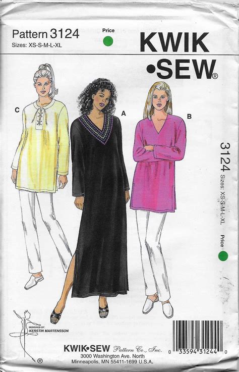 Kwik Sew 3124 Misses Dress Or Caftan And Tunic Sewing Pattern Xs Xl Uncut By