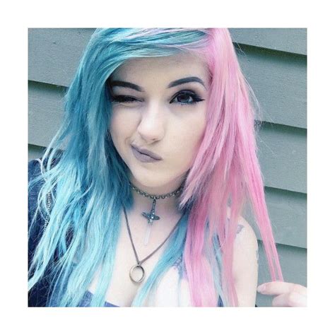 Leda Muir Half Pink Half Blue Hair Liked On Polyvore Featuring
