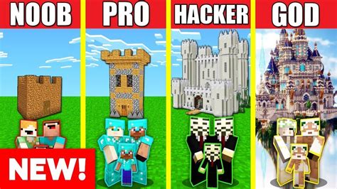 Castle House Build Challenge Minecraft Battle Noob Vs Pro Vs Hacker