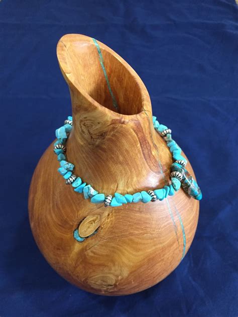 10 Alligator Juniper Wood Vase With Turquoise Inlay Wood Vase