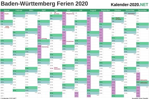 Jahreskalender Mit Ferien Bw 2021 Excel Jahreskalender 2020 Für Alle