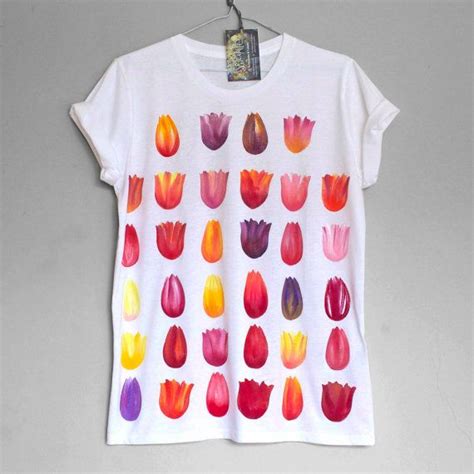 TULIP T Shirt 100 Organic Cotton T Shirt Hand Painted Tulips Hand