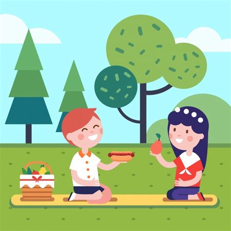 .picnic pictures png images, cartoon wedding pictures, vector cute cartoon animal pictures, cartoon cactus pictures, married cartoon characters pictures, cartoon kitchen pictures, cartoon. Two kids having lunch picnic at the park grass | Free Vector