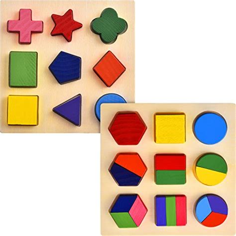 Skylety 2 Sets Of Shapes Wooden Chunky Puzzle Kindergarten Geometric Shape Puzzles Sorting Game