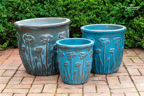 Glazed Blue Poppy Design Garden Potsplanters