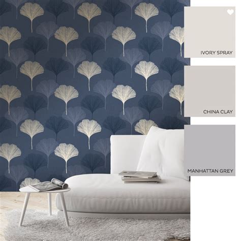 Gingko Leaf Wallpaper In Navy And Gold Leaf Wallpaper Blue Rugs Living