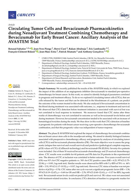 Pdf Circulating Tumor Cells And Bevacizumab Pharmacokinetics During