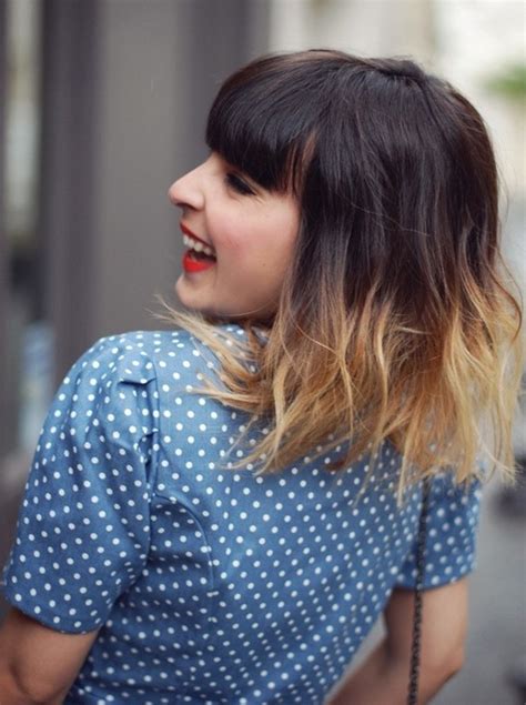 Ombre Hairstyles Medium Haircut With Blunt Bangs Popular Haircuts